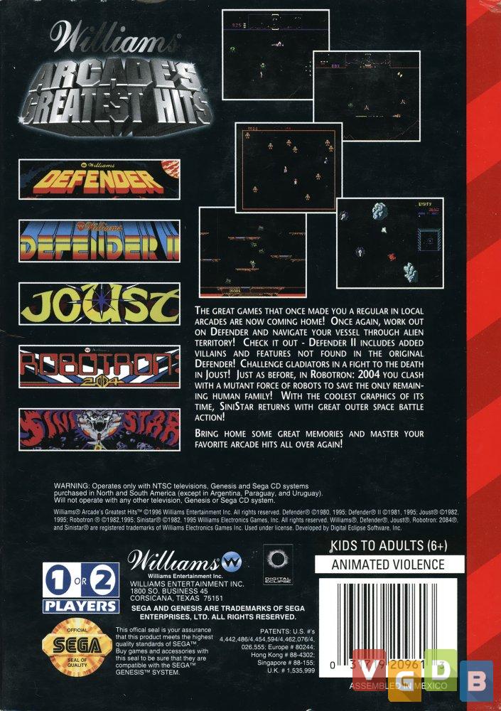 Williams Arcade's Greatest Hits - VGDB - Vídeo Game Data Base