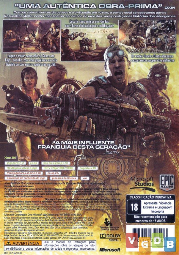 Jogo Gears of War 3 Xbox 360 - Plebeu Games - Tudo para Vídeo Game e  Informática