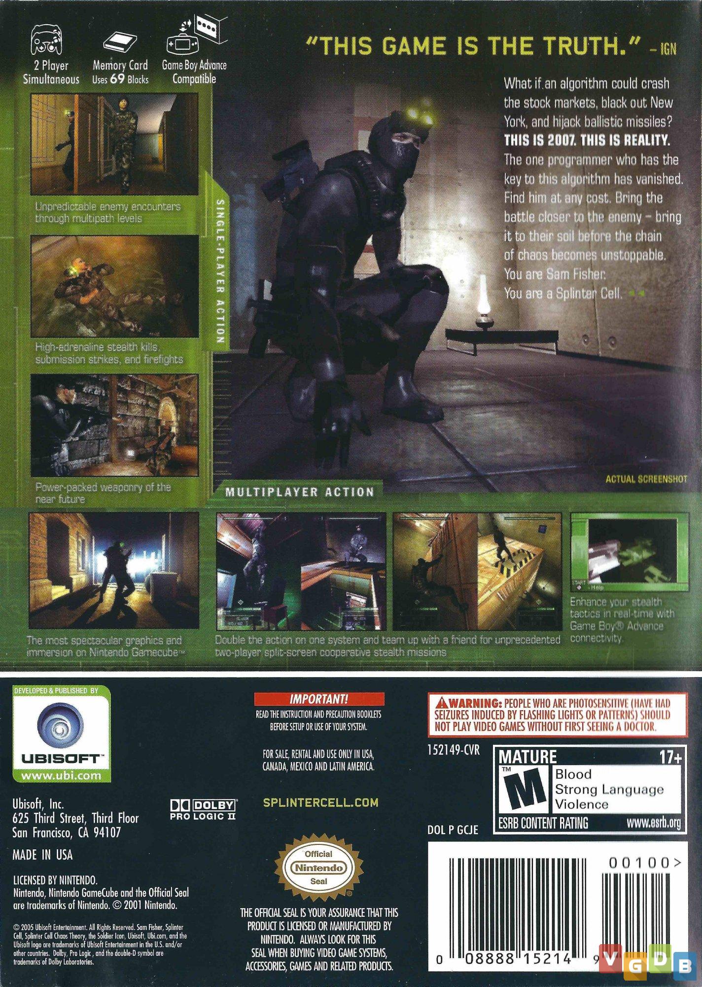 Game: Tom Clancy's Splinter Cell: Chaos Theory Platform: ps2, GC, PS3