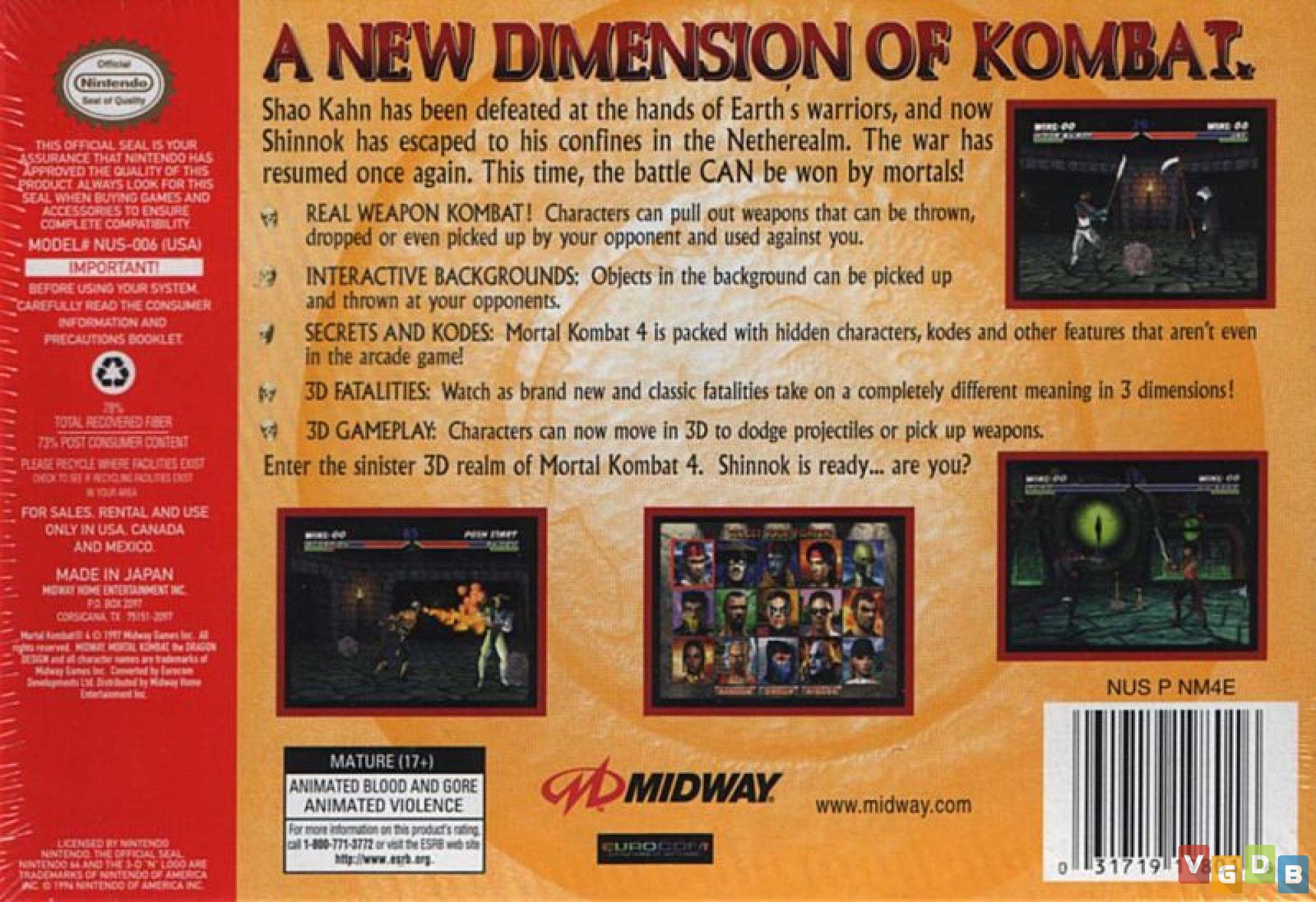  mortal kombat 4 (nus--bra) - nintendo64 (n64) game details