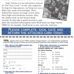 Cartão-resposta SEGA Visions USA
